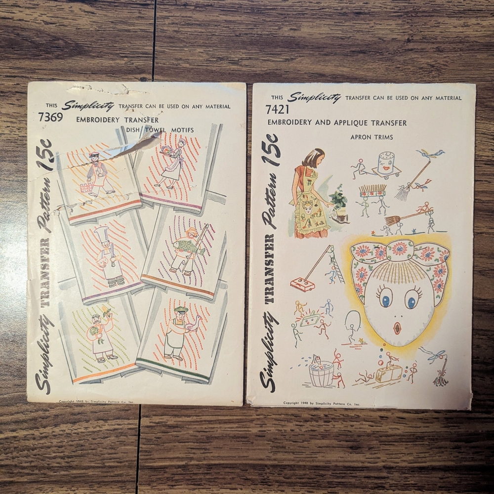 Vintage Simplicity 1948 Embroidery & Appliqué Transfer Pattern UNCUT Lot of 2